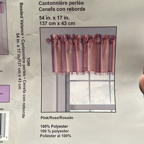 "NEW" Style Selections Home Tori 17”x 54” Pink Ombré Beaded Rod Pocket Valance - Picture 4 of 10